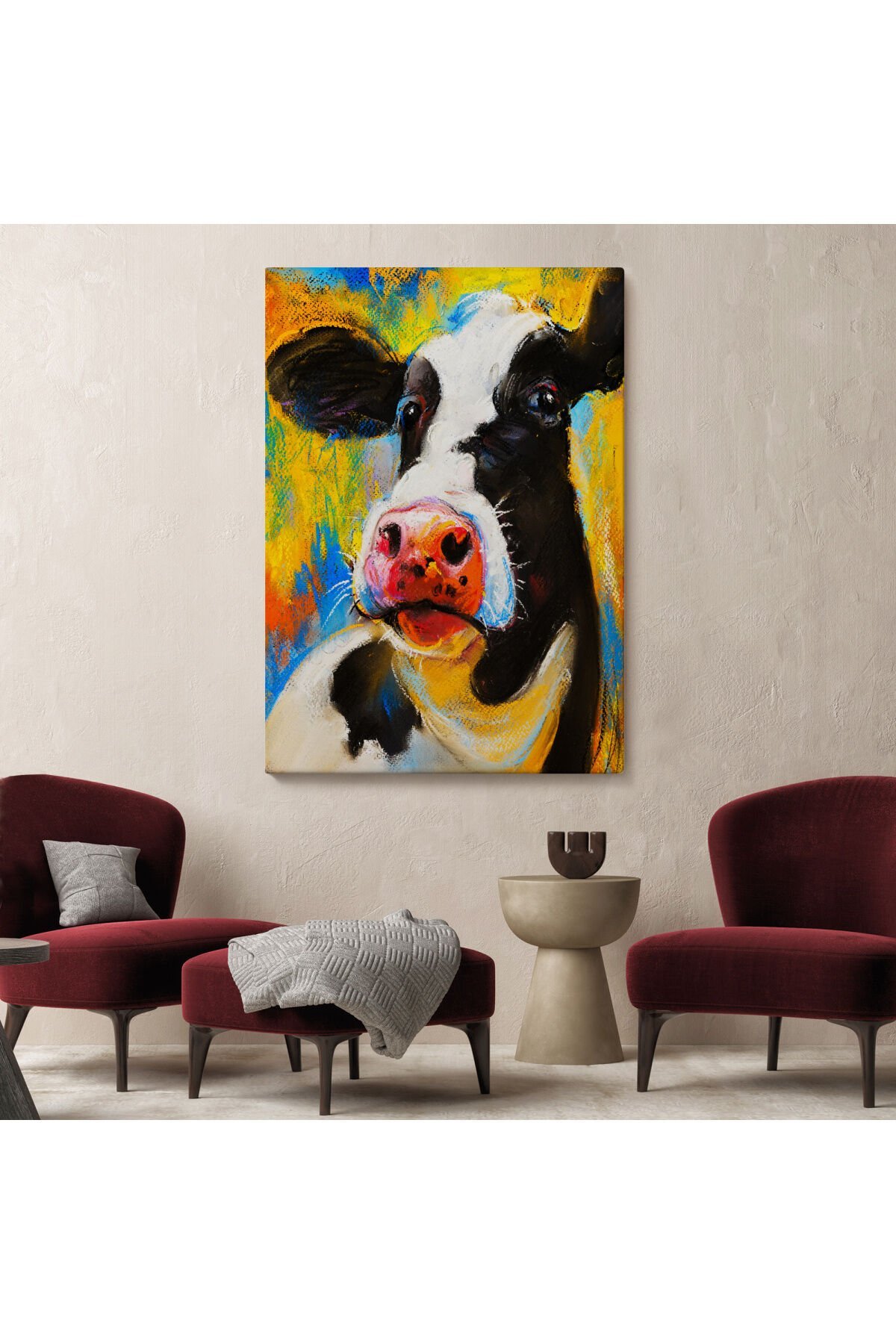 Modern Sanat İnek Portresi Dekoratif Kanvas Duvar Tablo-5936