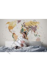 Dünya Haritası Duvar Kağıdı Pastel Tonlar İngilizce Eğitici Dünya Haritası-1031