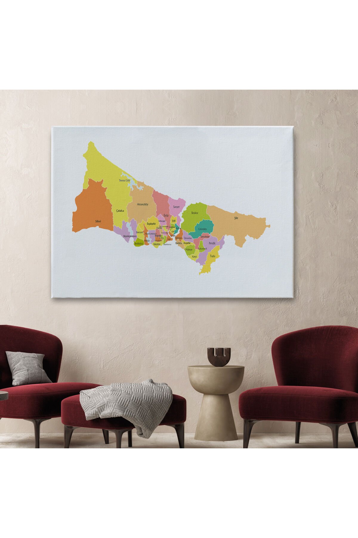 İstanbul İlçeler Haritası Dekoratif Kanvas Tablo 1017