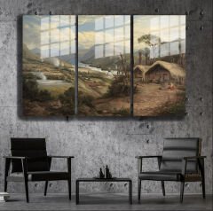 Ünlü Ressamlar ve Yapıtları Modern Yaşam Alanları İçin 3'lü Dikey Cam Tablo 463