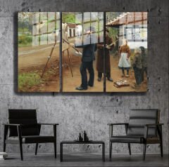 Ünlü Ressamlar ve Yapıtları Modern Yaşam Alanları İçin 3'lü Dikey Cam Tablo 475