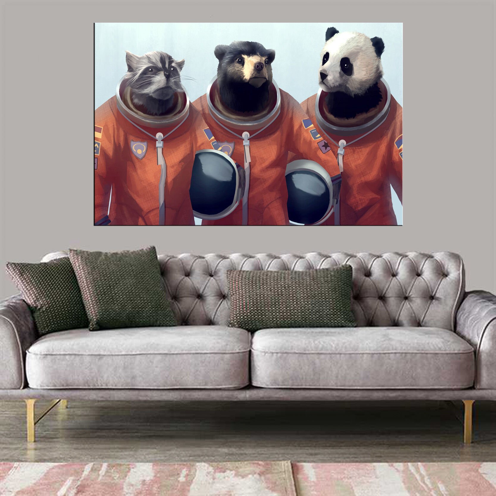 Dekoratif Baskı Astronot Hayvanlar Kanvas Tablo