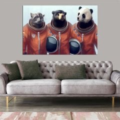 Dekoratif Baskı Astronot Hayvanlar Kanvas Tablo