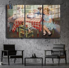 Ünlü Ressamlar ve Yapıtları Modern Yaşam Alanları İçin 3'lü Dikey Cam Tablo 479