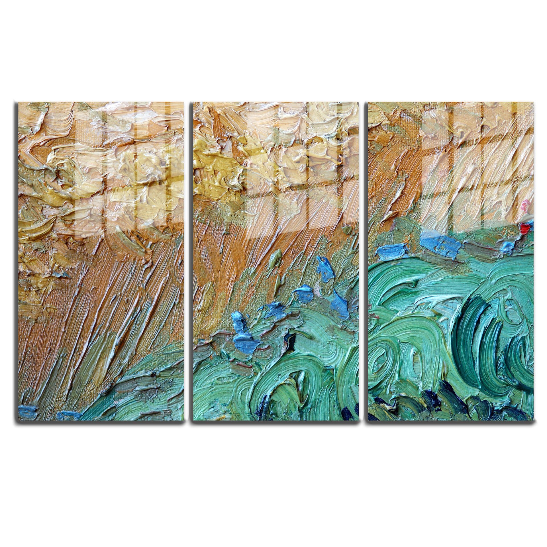 Ünlü Ressamlar ve Yapıtları Modern Yaşam Alanları İçin 3'lü Dikey Cam Tablo 480