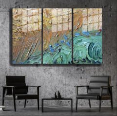 Ünlü Ressamlar ve Yapıtları Modern Yaşam Alanları İçin 3'lü Dikey Cam Tablo 480