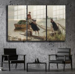 Ünlü Ressamlar ve Yapıtları Modern Yaşam Alanları İçin 3'lü Dikey Cam Tablo 483