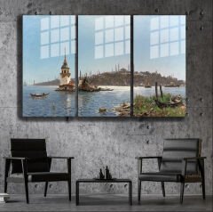 Ünlü Ressamlar ve Yapıtları Modern Yaşam Alanları İçin 3'lü Dikey Cam Tablo 487