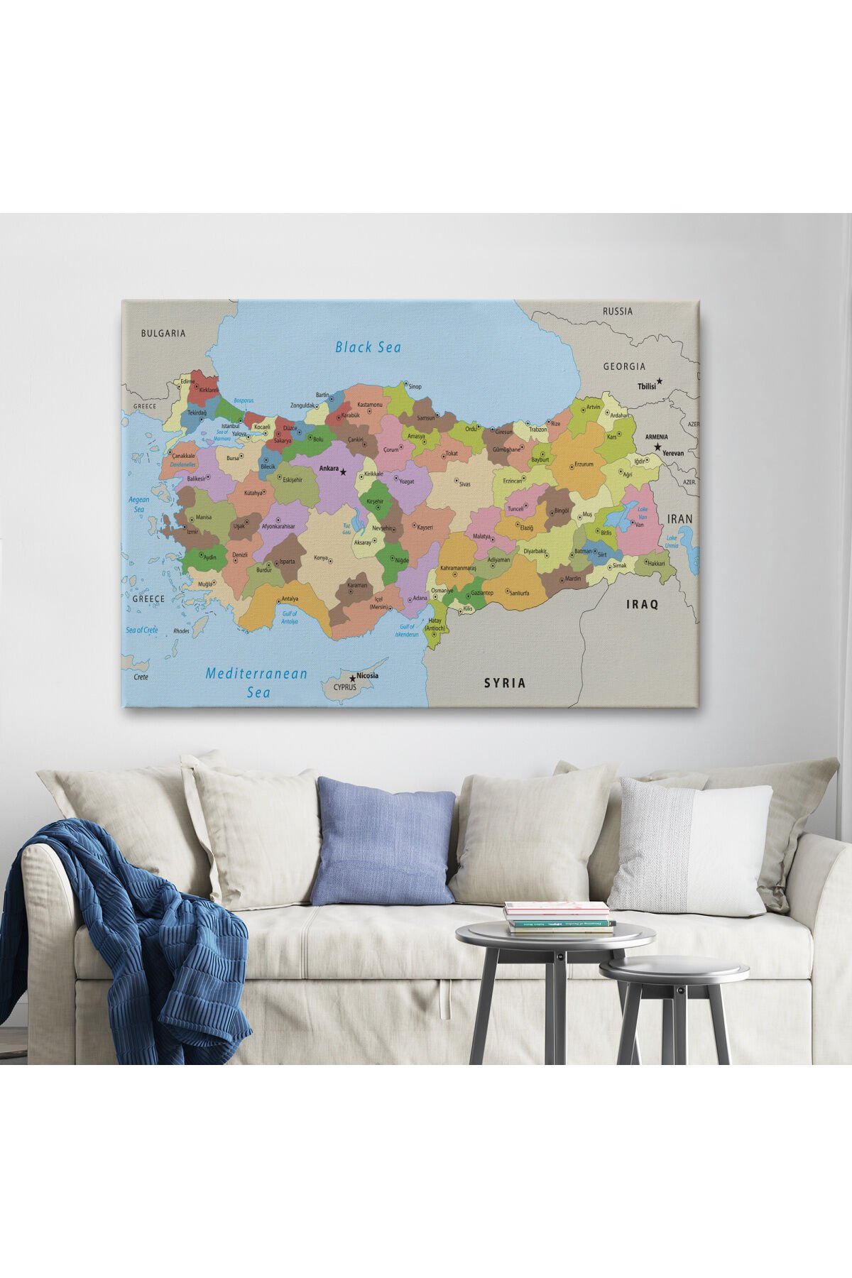 Kanvas Türkiye Haritası Komşulu Ülkeli Dekoratif 1067