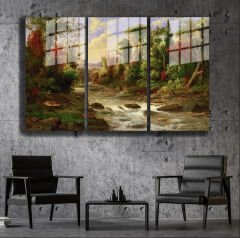 Ünlü Ressamlar ve Yapıtları Modern Yaşam Alanları İçin 3'lü Dikey Cam Tablo 495
