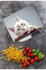 Sevimli Kedi  Cam Kesme Tahtası  25 x 35 cm