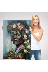 Çiçek Taçlı Afrikalı Kadın Kanvas Tablo-5979