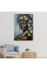 Çiçek Taçlı Afrikalı Kadın Kanvas Tablo-5979