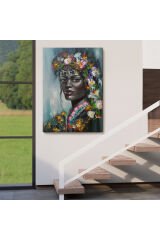 Çiçek Taçlı Afrikalı Kadın Kanvas Tablo-5979