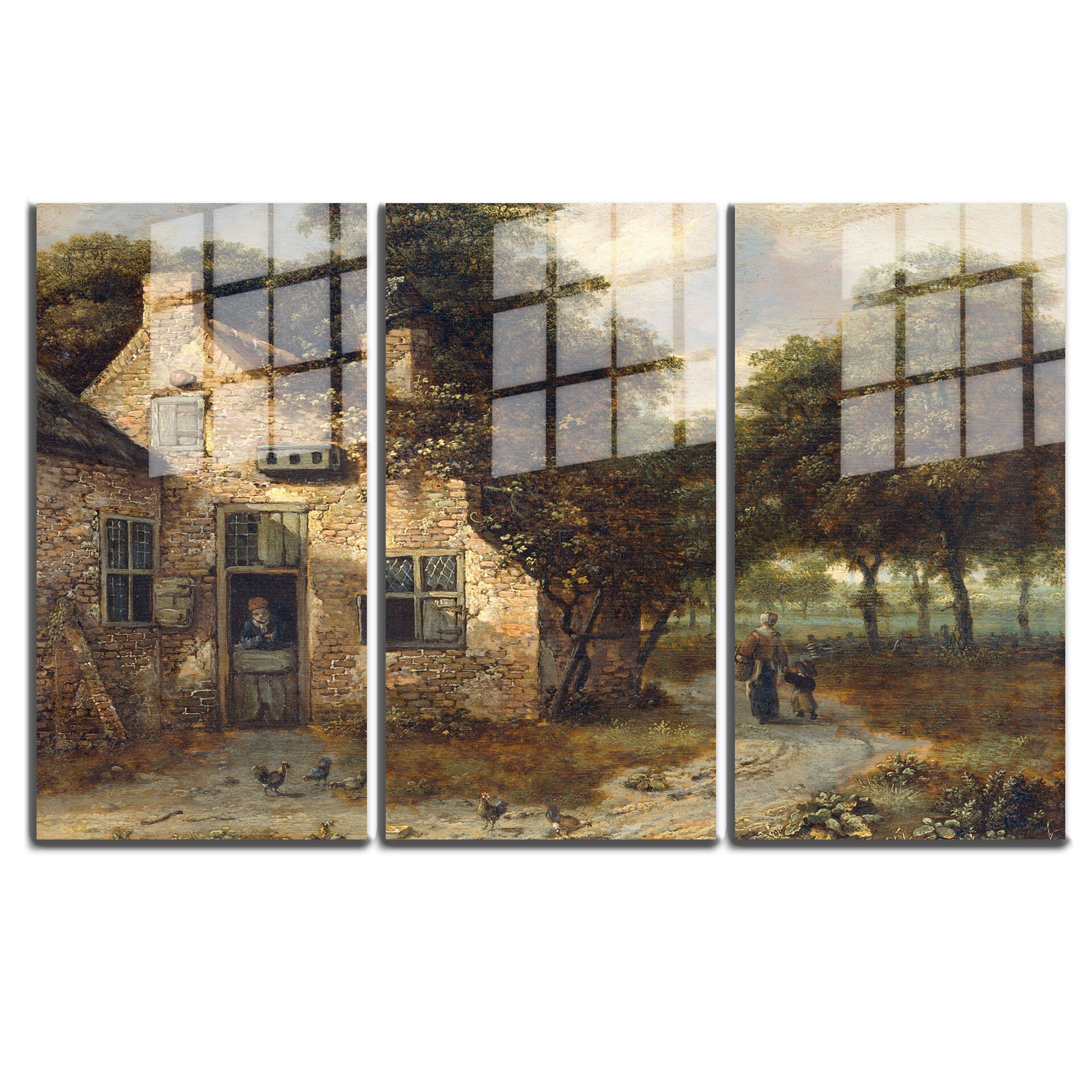 Ünlü Ressamlar ve Yapıtları Modern Yaşam Alanları İçin 3'lü Dikey Cam Tablo 505