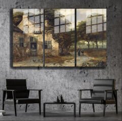 Ünlü Ressamlar ve Yapıtları Modern Yaşam Alanları İçin 3'lü Dikey Cam Tablo 505