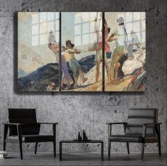 Ünlü Ressamlar ve Yapıtları Modern Yaşam Alanları İçin 3'lü Dikey Cam Tablo 507