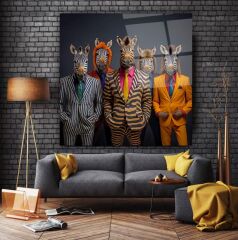 Zebra Adamlar Cam Tablo Özel Tasarım Ofis, Mutfak Çocuk Odası, Salon Dekorasyon