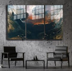 Ünlü Ressamlar ve Yapıtları Modern Yaşam Alanları İçin 3'lü Dikey Cam Tablo 511