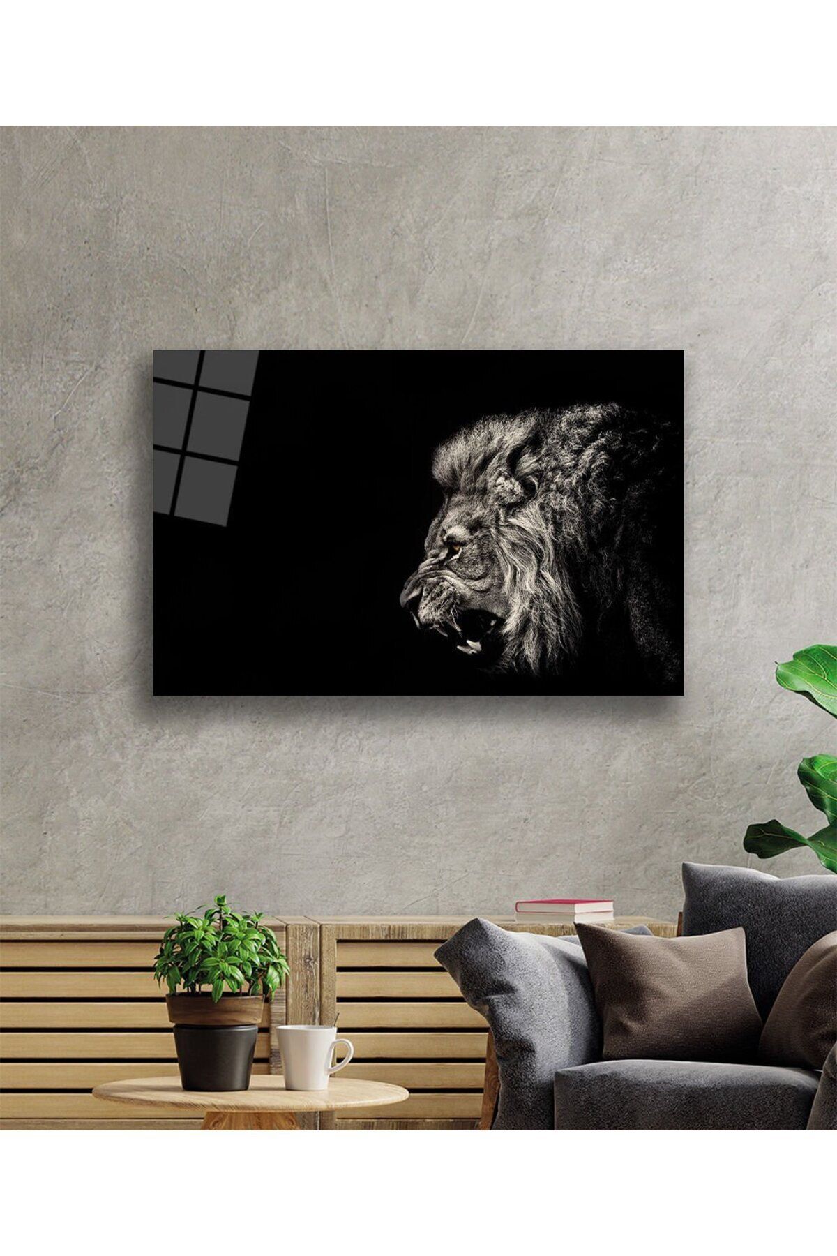 Aslan Hayvan Cam Tablo