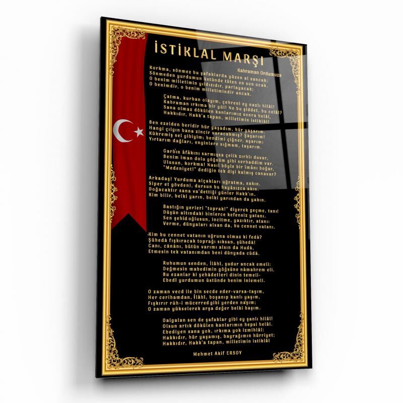İstiklal Marşı Cam Tablo Özel Tasarım Ofis, Mutfak Çocuk Odası, Salon Dekorasyon