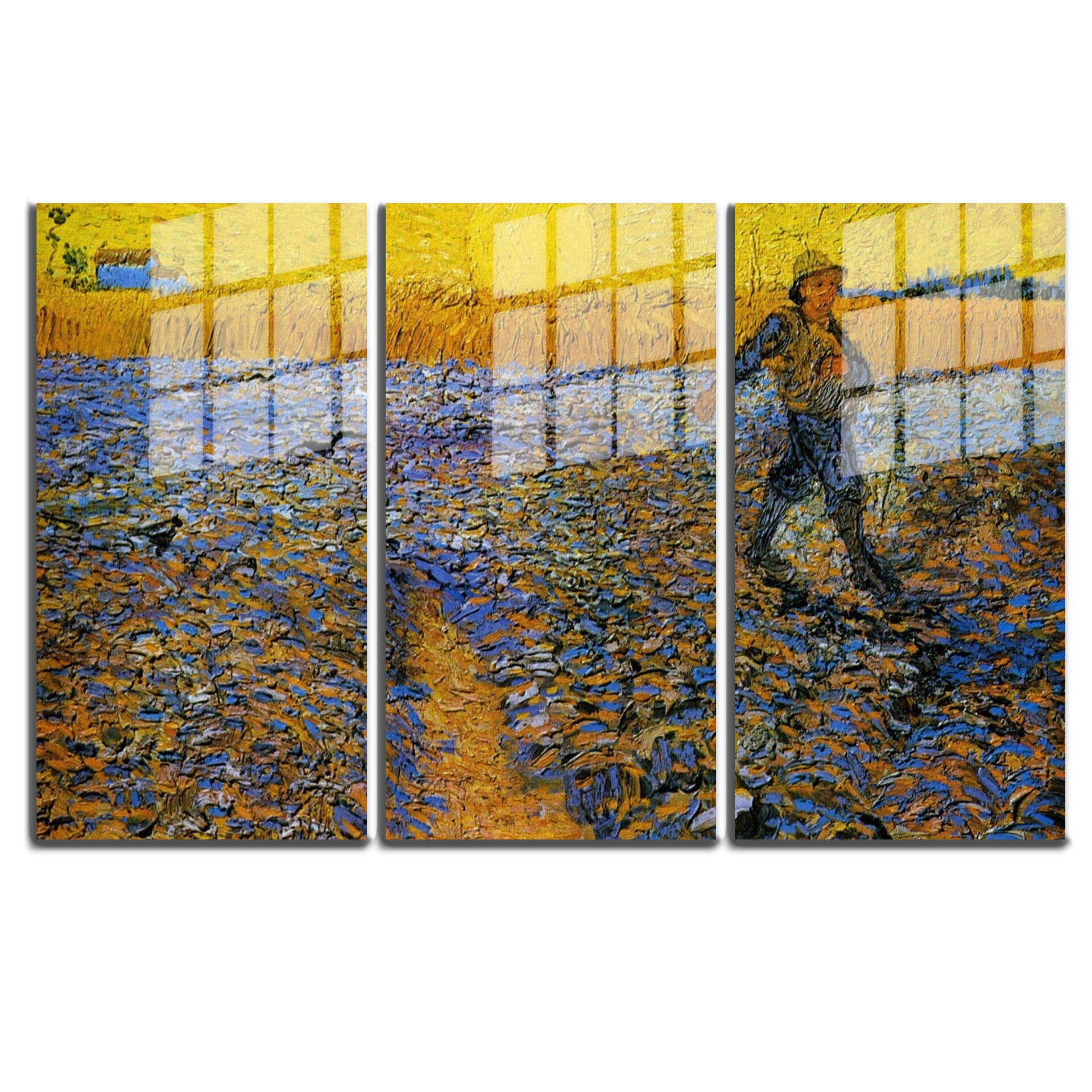 Ünlü Ressamlar ve Yapıtları Modern Yaşam Alanları İçin 3'lü Dikey Cam Tablo 540