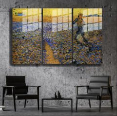 Ünlü Ressamlar ve Yapıtları Modern Yaşam Alanları İçin 3'lü Dikey Cam Tablo 540