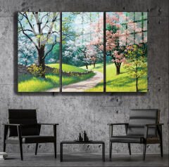 Ünlü Ressamlar ve Yapıtları Modern Yaşam Alanları İçin 3'lü Dikey Cam Tablo 541