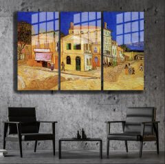 Ünlü Ressamlar ve Yapıtları Modern Yaşam Alanları İçin 3'lü Dikey Cam Tablo 544