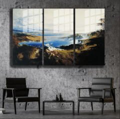 Ünlü Ressamlar ve Yapıtları Modern Yaşam Alanları İçin 3'lü Dikey Cam Tablo 545