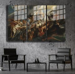 Ünlü Ressamlar ve Yapıtları Modern Yaşam Alanları İçin 3'lü Dikey Cam Tablo 549