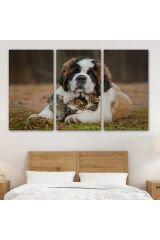 St. Bernard Köpek ve Yavru Kediler Dekoratif Kanvas Tablo 1124