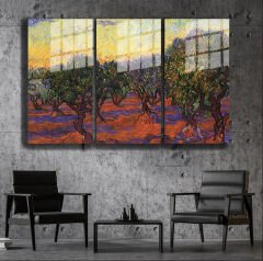 Ünlü Ressamlar ve Yapıtları Modern Yaşam Alanları İçin 3'lü Dikey Cam Tablo 560