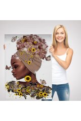 Çiçekler İçindeki Afrikalı Güzel Kadın Duvar Tablosu-6038