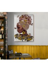 Çiçekler İçindeki Afrikalı Güzel Kadın Duvar Tablosu-6038