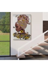 Çiçekler İçindeki Afrikalı Güzel Kadın Duvar Tablosu-6038