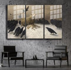 Ünlü Ressamlar ve Yapıtları Modern Yaşam Alanları İçin 3'lü Dikey Cam Tablo 569