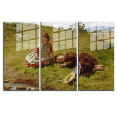 Ünlü Ressamlar ve Yapıtları Modern Yaşam Alanları İçin 3'lü Dikey Cam Tablo 571