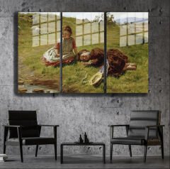Ünlü Ressamlar ve Yapıtları Modern Yaşam Alanları İçin 3'lü Dikey Cam Tablo 571