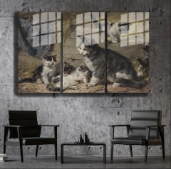 Ünlü Ressamlar ve Yapıtları Modern Yaşam Alanları İçin 3'lü Dikey Cam Tablo 575