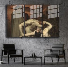 Ünlü Ressamlar ve Yapıtları Modern Yaşam Alanları İçin 3'lü Dikey Cam Tablo 577