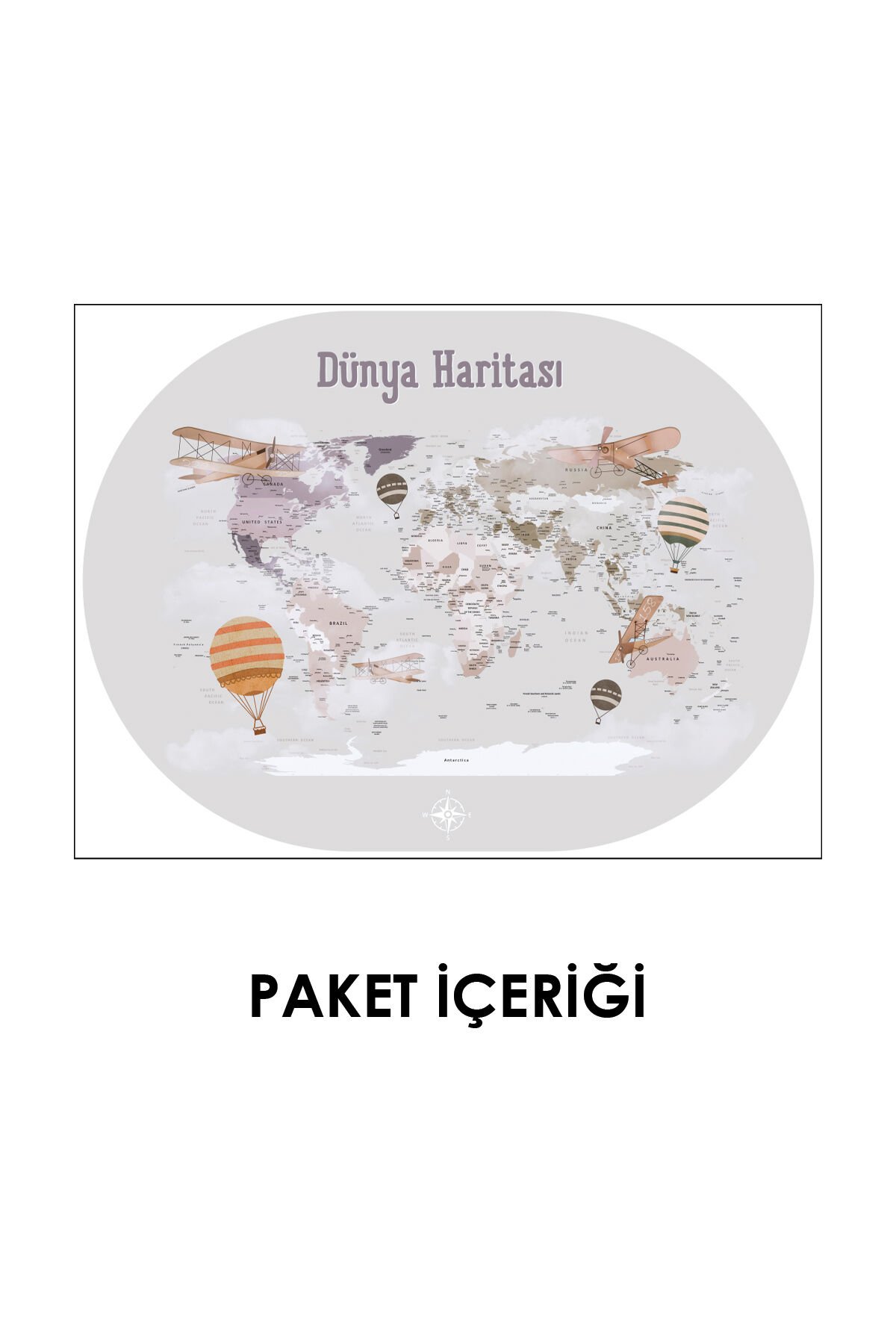 Gri Harita Duvar Sticker