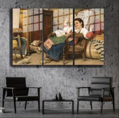 Ünlü Ressamlar ve Yapıtları Modern Yaşam Alanları İçin 3'lü Dikey Cam Tablo 587