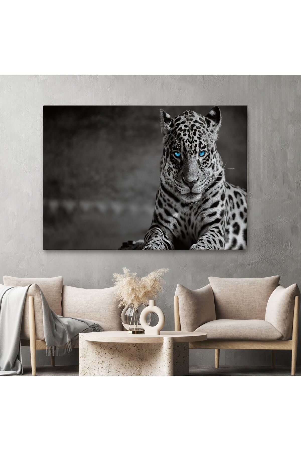 Mavi Gözlü Leopar Dekoratif Kanvas Tablo 1162