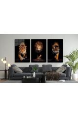 Aslan,kaplan,jaguar 3 Lü Set (TOPLAM ÖLÇÜ 210X110 CM) Cam Tablo