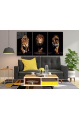 Aslan,kaplan,jaguar 3 Lü Set (TOPLAM ÖLÇÜ 210X110 CM) Cam Tablo