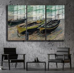 Ünlü Ressamlar ve Yapıtları Modern Yaşam Alanları İçin 3'lü Dikey Cam Tablo 599