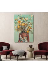 Çiçek Başlı Siyahi Kadın, Afrıkalı Kadın Kanvas Tablo -6079