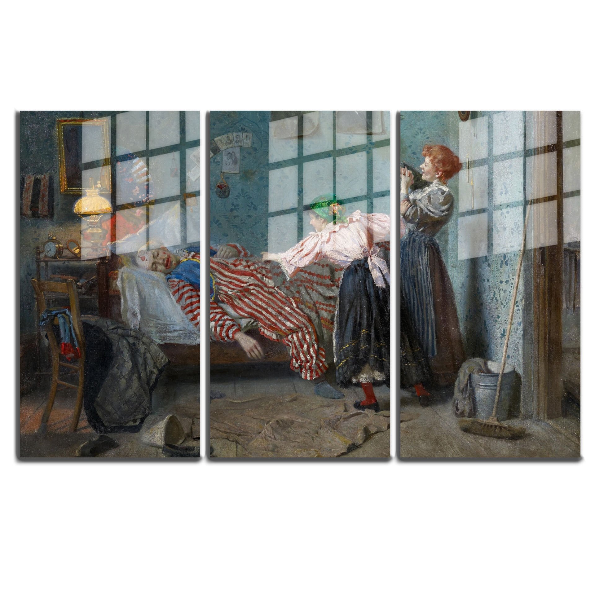 Ünlü Ressamlar ve Yapıtları Modern Yaşam Alanları İçin 3'lü Dikey Cam Tablo 607
