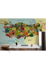 Türkiye Haritası Duvar Kağıdı İl ve İlçeli Ayrıntılı Eğitici Duvar Kağıdı-3000